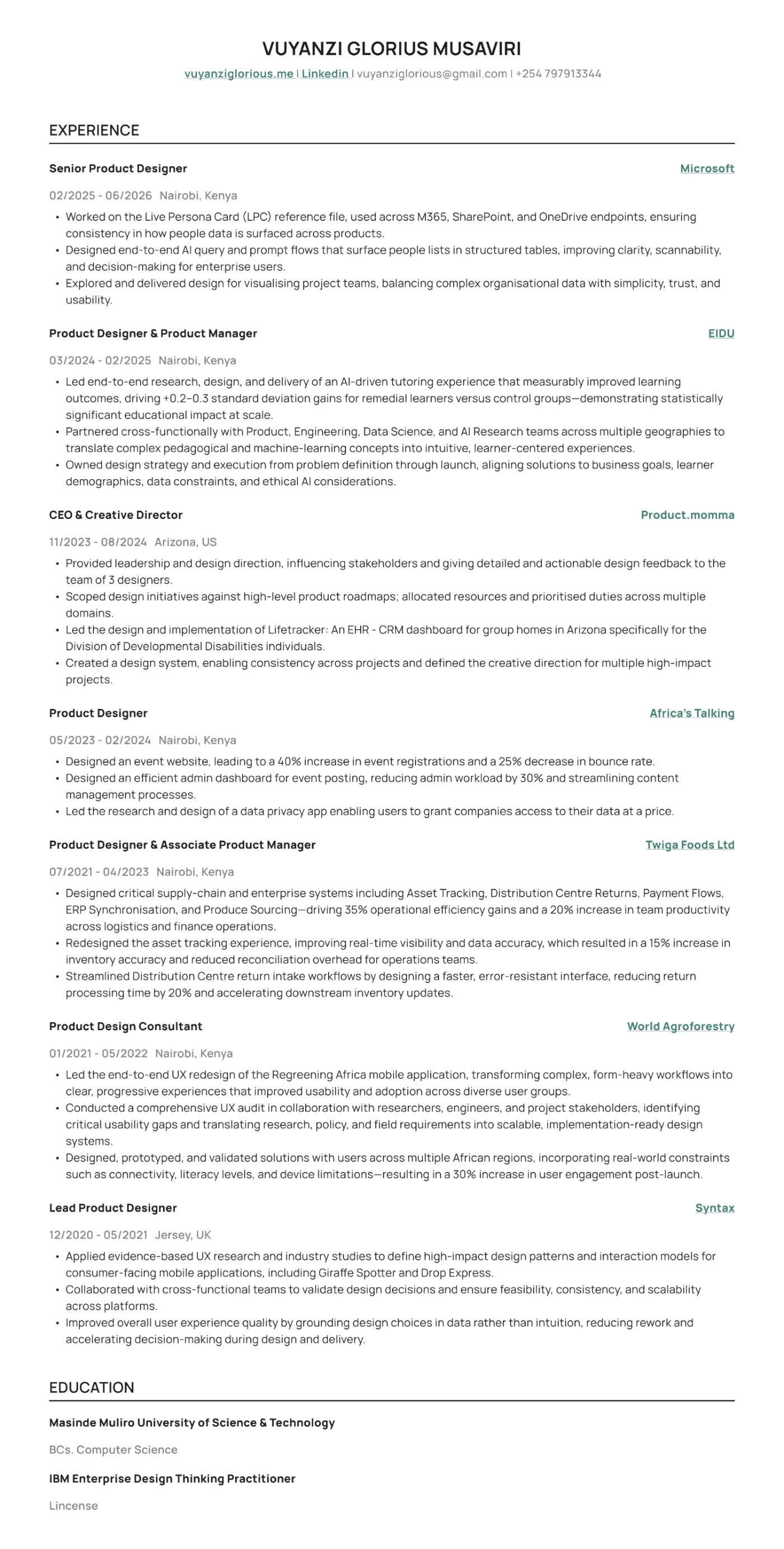 Vuyanzi Glorius Musaviri's resume